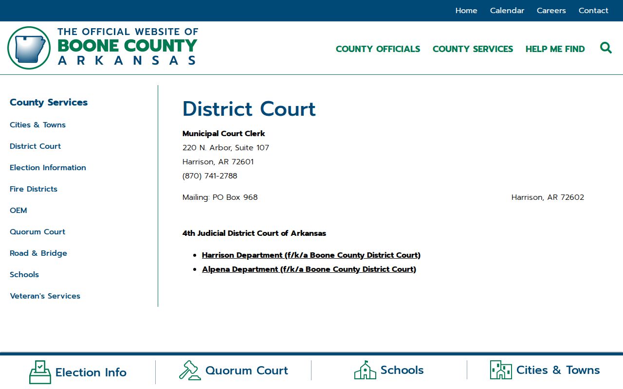 Boone County court calendar district court departments