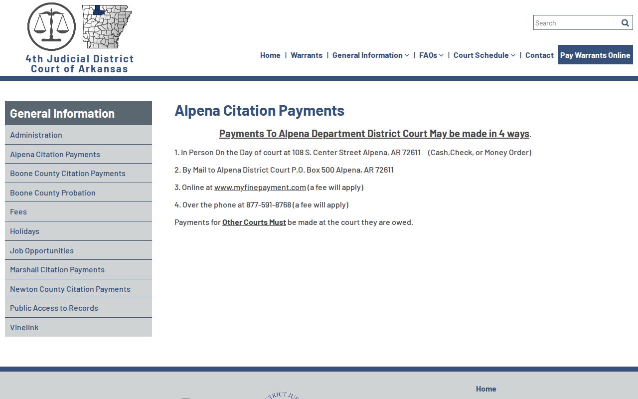 Alpena payment channels for Boone County traffic court records