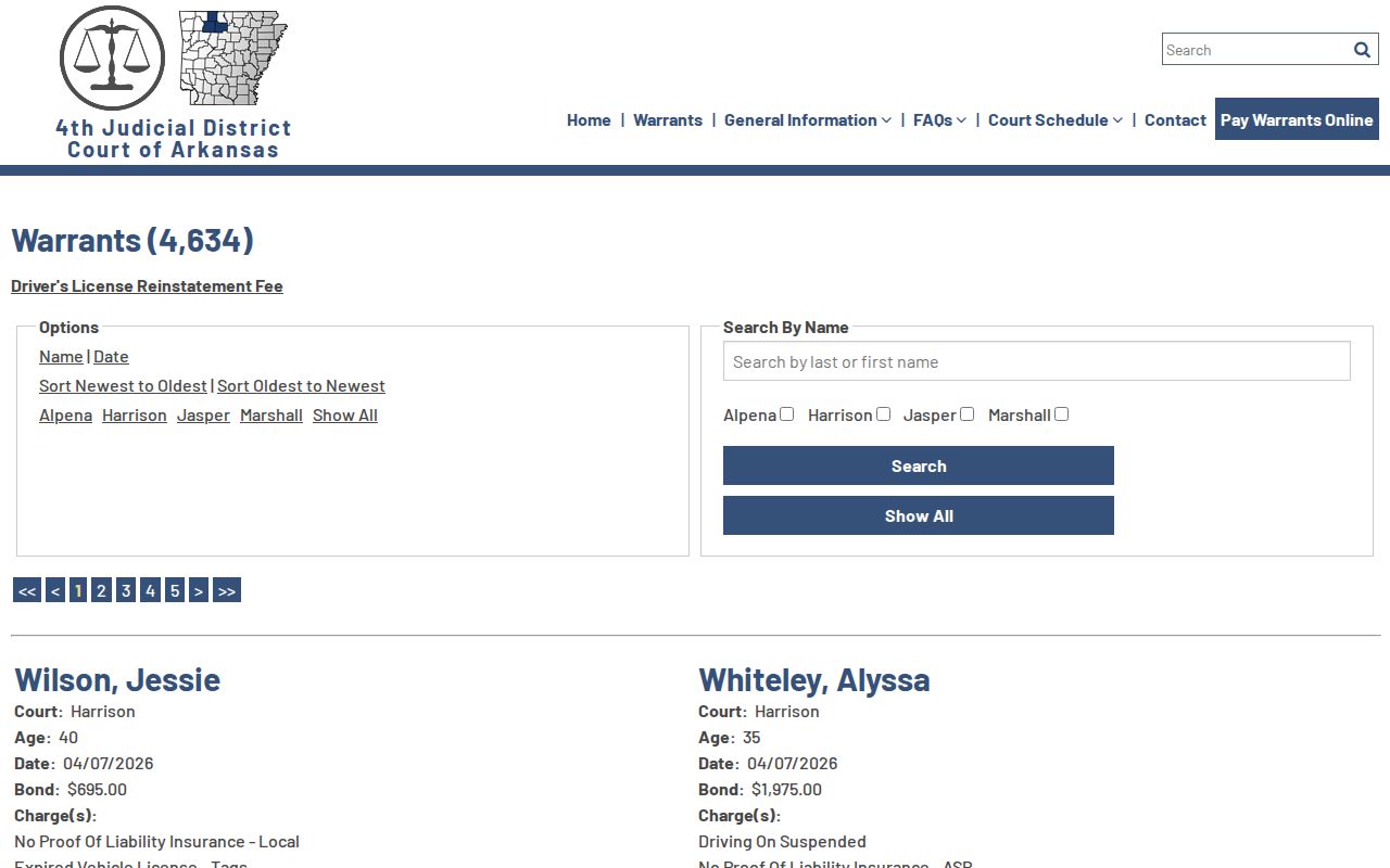 Harrison warrant search for Boone County traffic court records