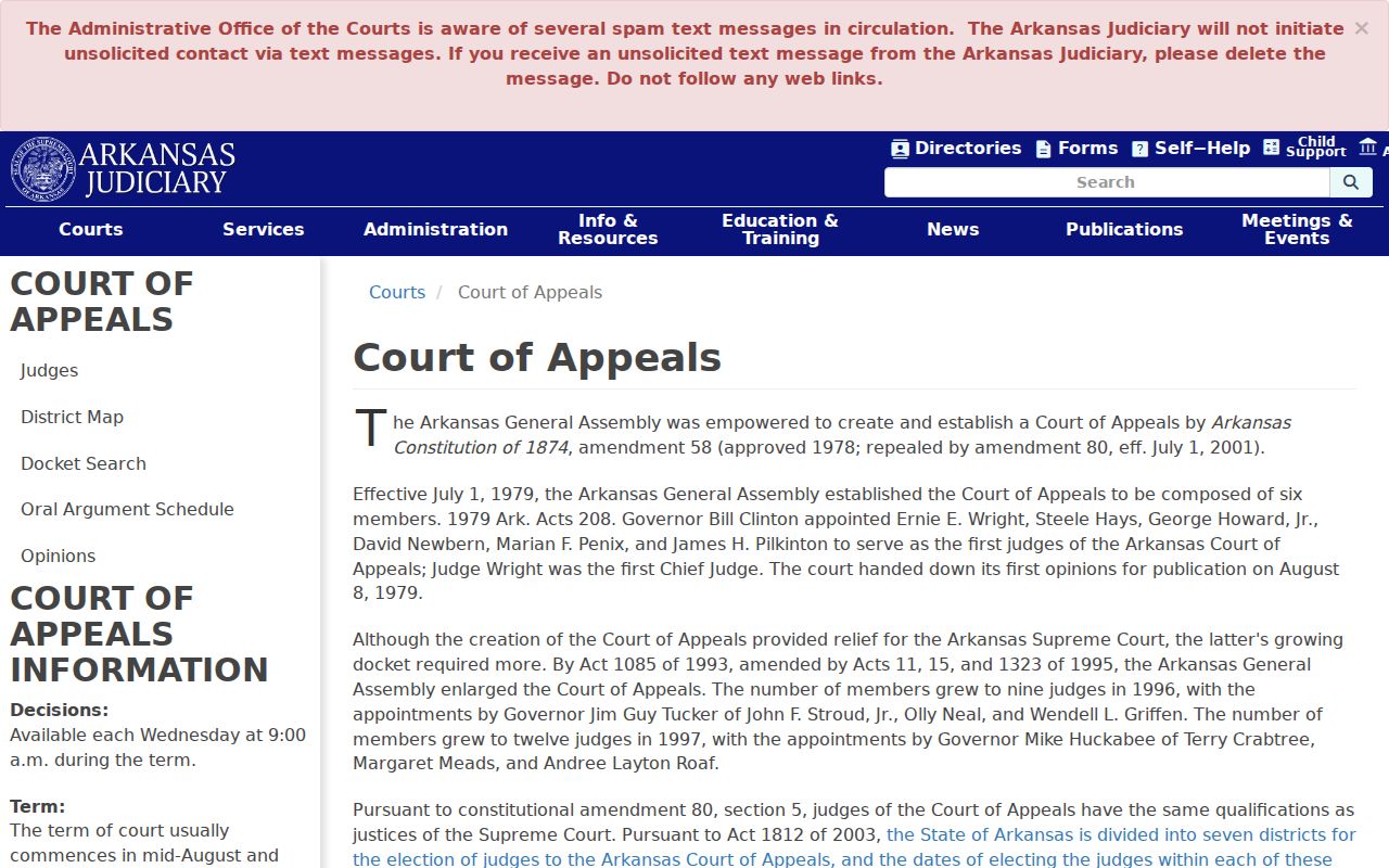 Arkansas Court of Appeals information for Boone County docket appeals